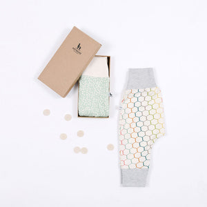 flatlay of baby pants gift set 