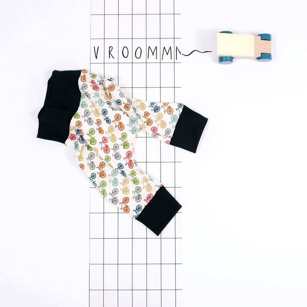 flat lay of multicolored organic baby pants