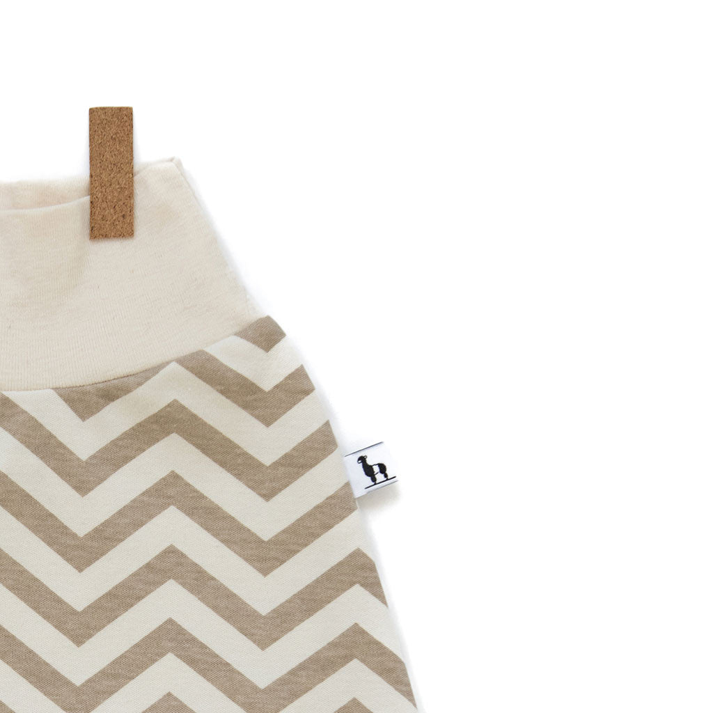 close-up of chevron baby pants with white waistband